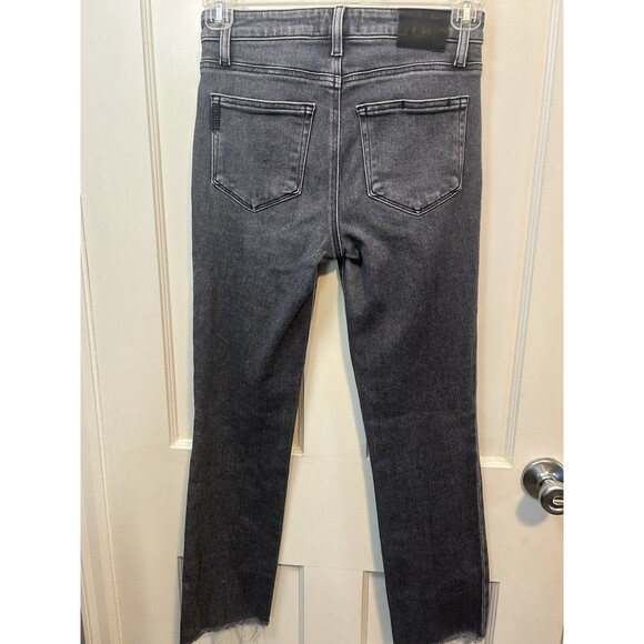 Paige Cindy High Rise Straight Ankle Jeans Womens 26 Ash Black Raw Hem Retro - Picture 3 of 12